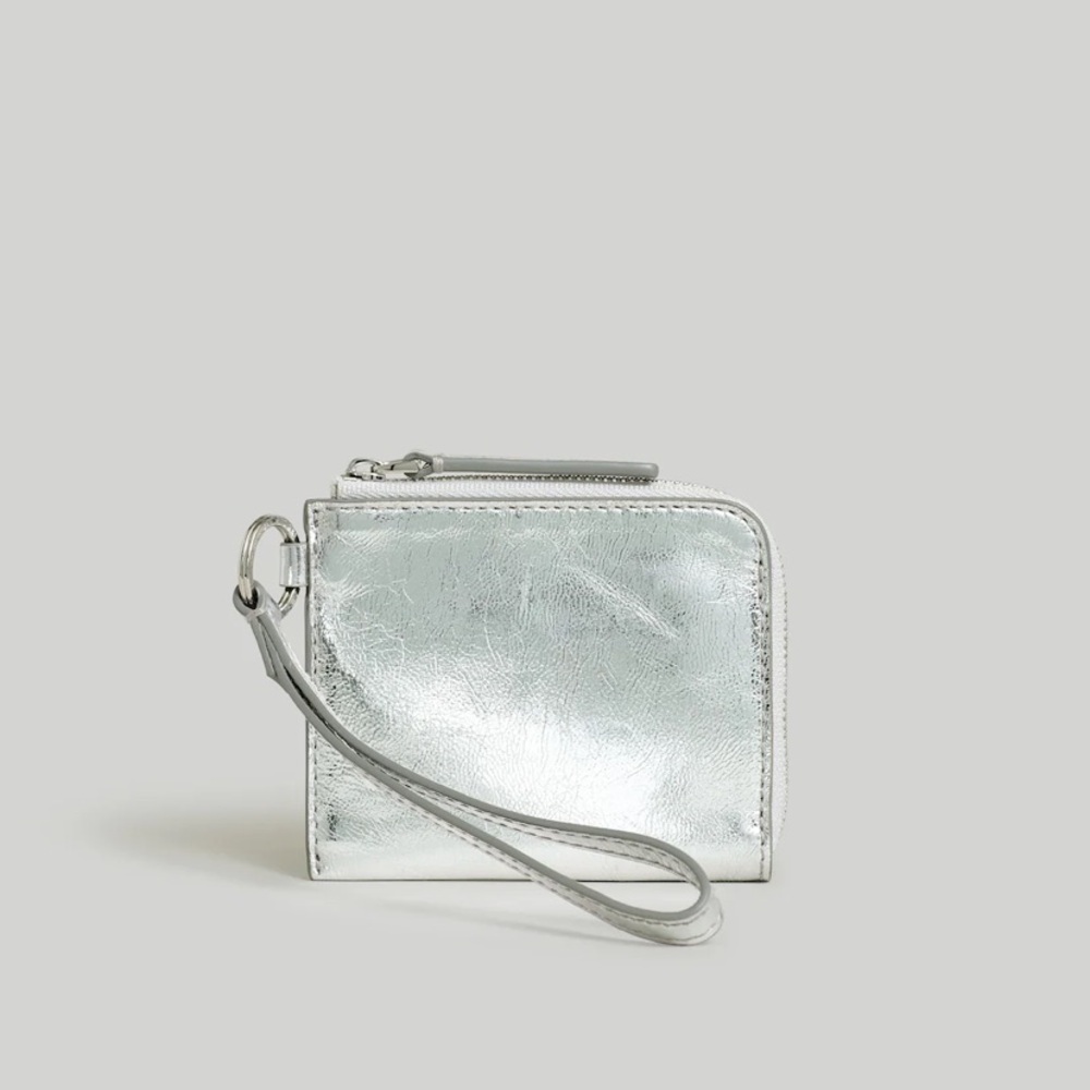 Madewell The Essential Small Zip Wallet Metallic Silver